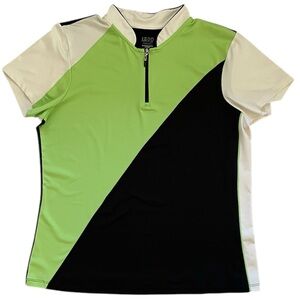 Izod Perform X Cool Fx Womens Polo shirt Size L Green Black Colorblock zip